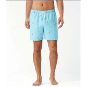 TOMMY BAHAMA Naples Hu-La-La Swim Trunks Embroidered Hula Girl Mesh Lined Mens L